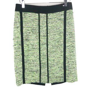 Carlisle Green Tweed Pencil Skirt With Black Panels Double Zipper Size 6